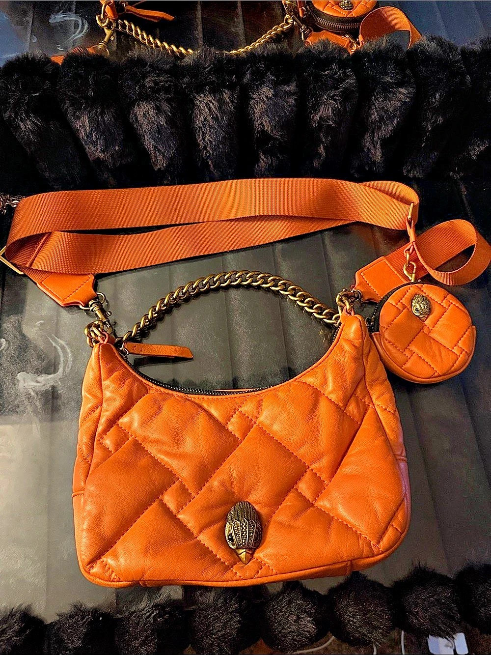 Kurt Geiger London Small Kensington Hobo Puff Bag Orange & Black